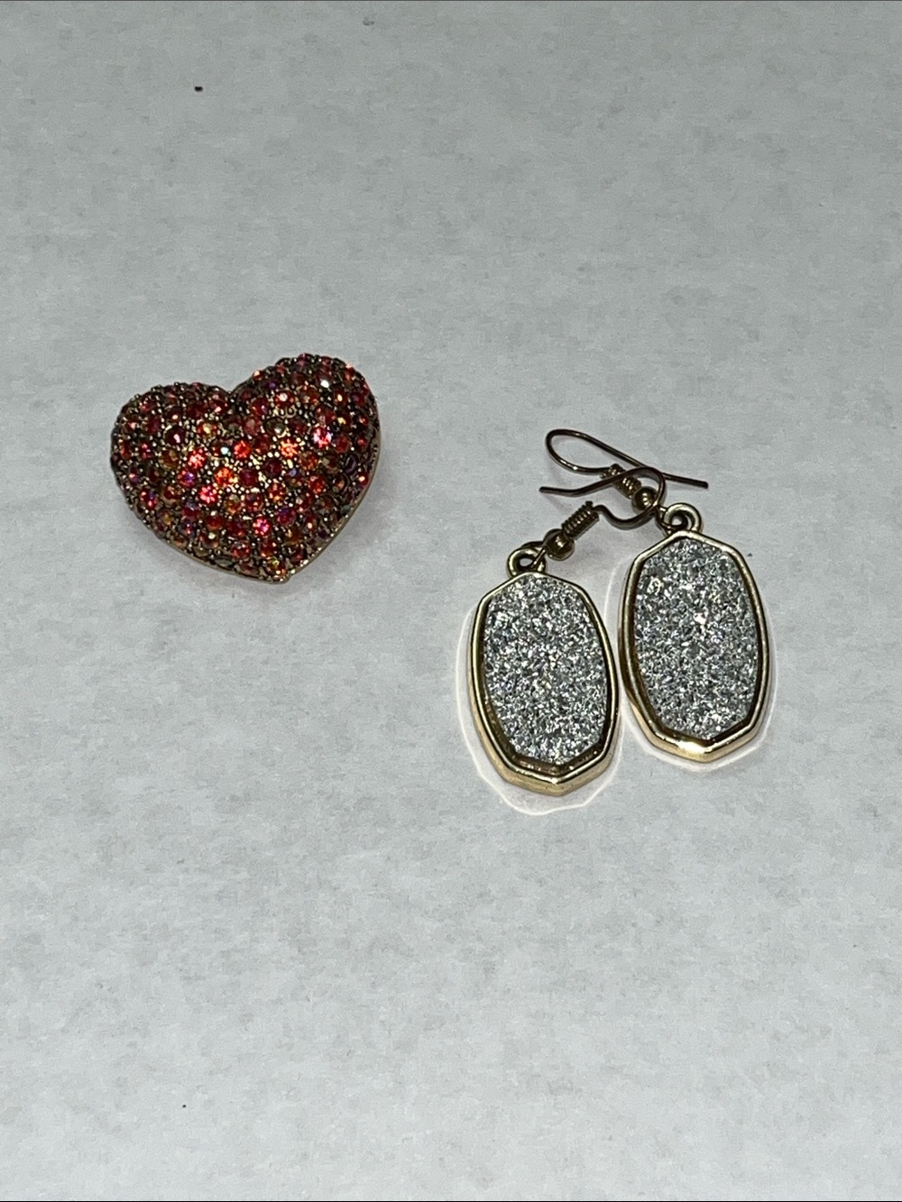 Sparkly Heart Pin and Sparkly Oval Earrings